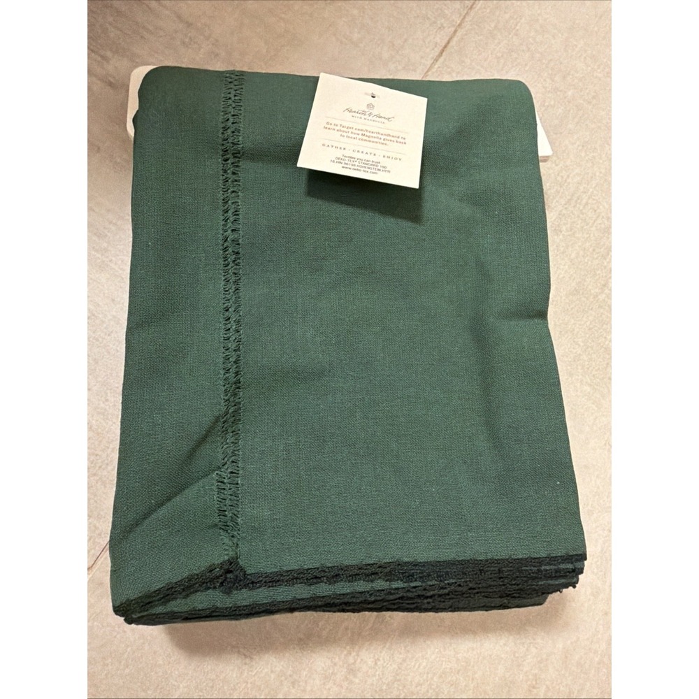 New Hearth & Hand With Magnolia Holiday Rectangle Tablecloth Hunter Green 60x84